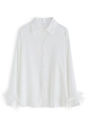 SILK BLOUSE WITH FEATHER CUFF