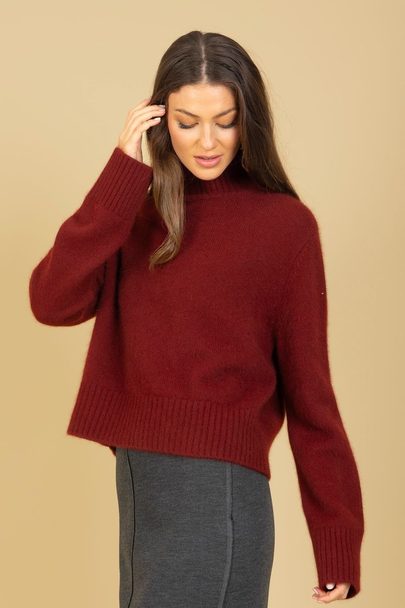 WOOL MOHAIR BLENDED MOCK NECK SWEATER