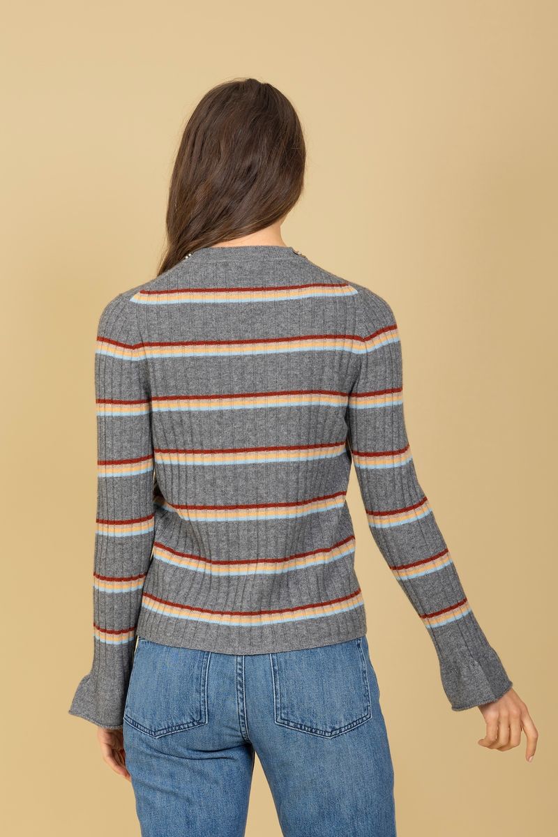 CASHMERE BLENDED STRIPE RIBBED SWEATER