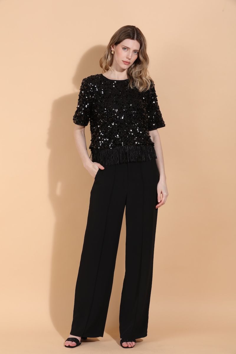 SEQUINED TOP FRINGED HEM