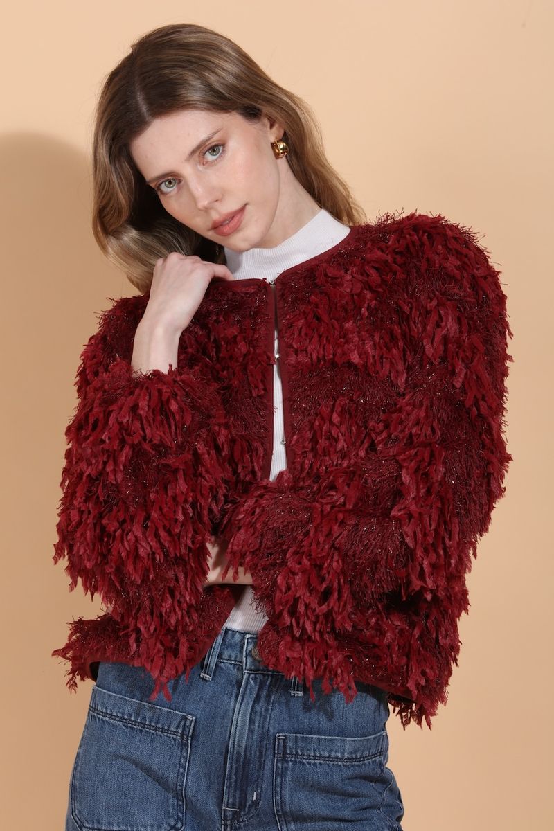 FEATHER TEXTURE JACKET WITH SEQUIN DETAILS