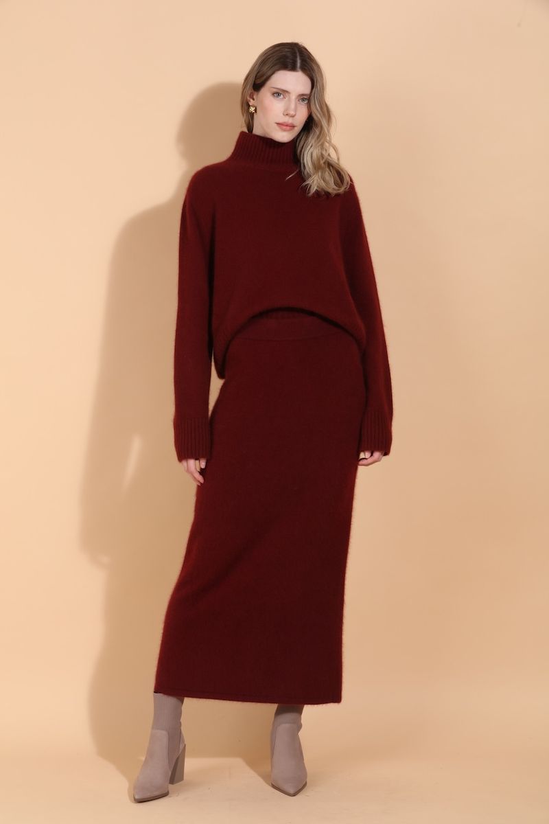 WOOL MOHAIR BLENDED MOCK NECK SWEATER