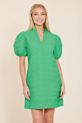 QUILTED PUFF SLEEVE DRESS