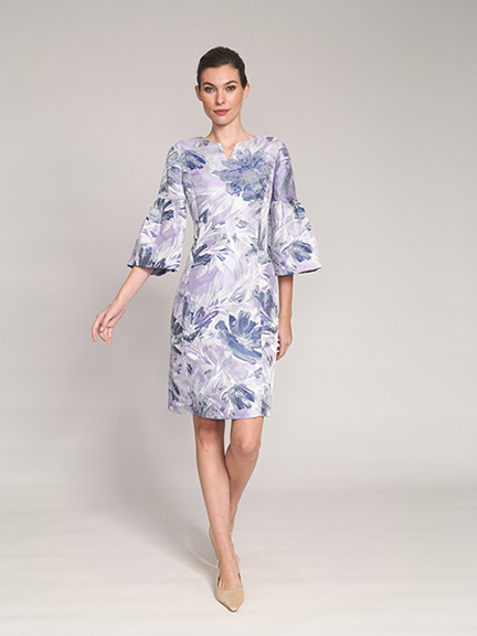 BELL SLEEVE JACQUARD DRESS