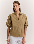 LILLIAN ELBOW SLEEVE PENCIL STRIPE SHIRT
