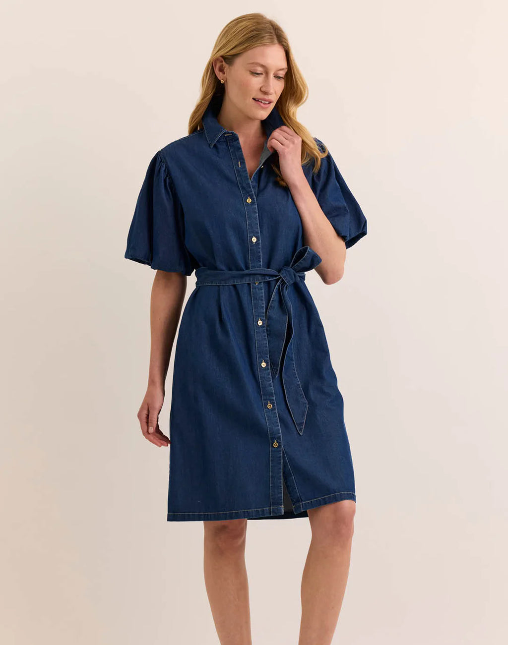 ANGELINA ELBOW SLEEVE DENIM DRESS