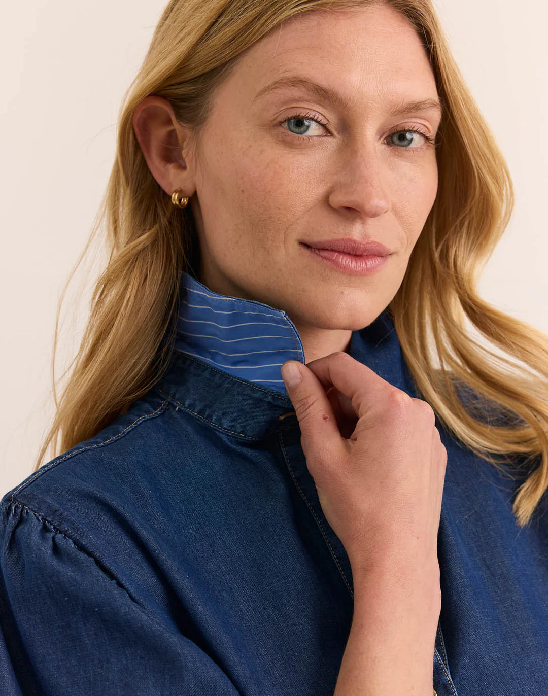 ANGELINA ELBOW SLEEVE DENIM DRESS