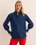 OVERSIZED SMOCKED LONG SLEEVE DENIM SHIRT