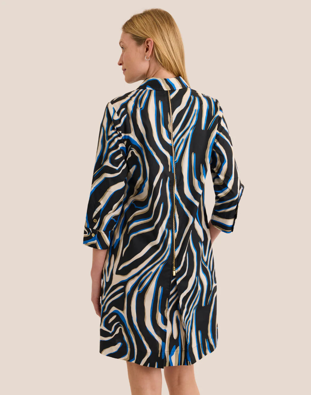 ALESSA 3/4 SLEEVE ABSTRACT ZEBRA DRESS