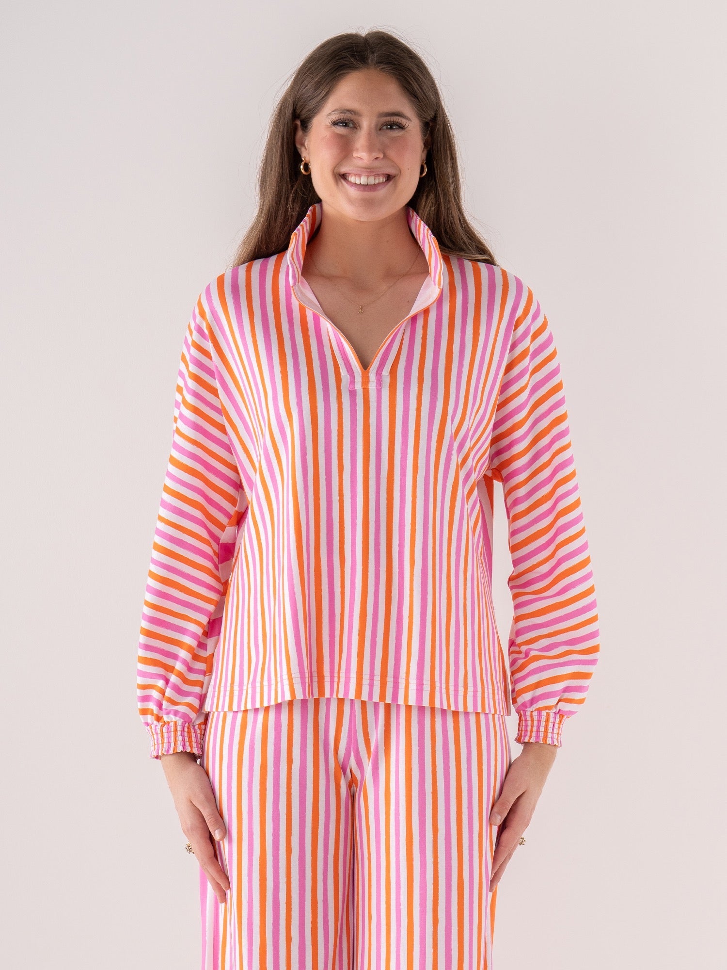 PAJAMA PANT SET CORAL PINK STRIPE