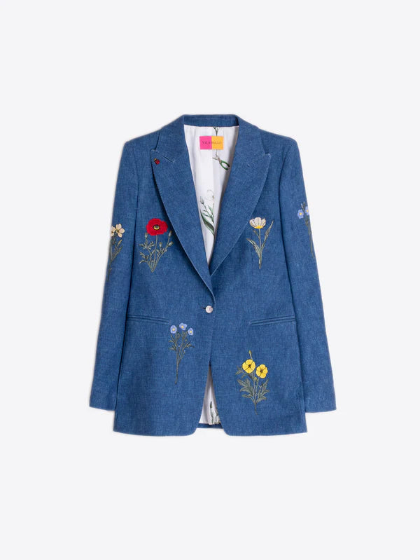 BLUE JACKET WITH EMBROIDERED FLOWERS
