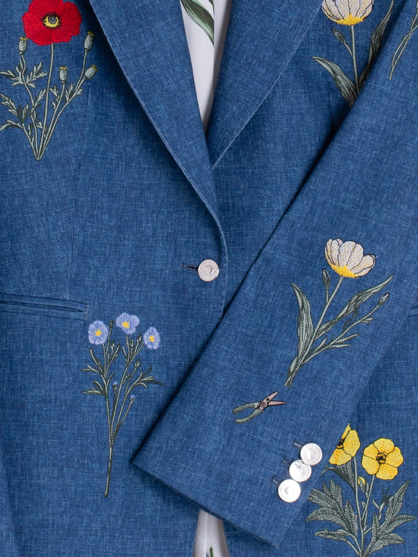 BLUE JACKET WITH EMBROIDERED FLOWERS
