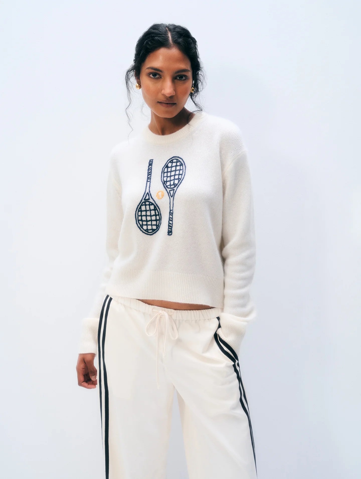 CASHMERE TENNIS EMBROIDERED SWEATSHIRT
