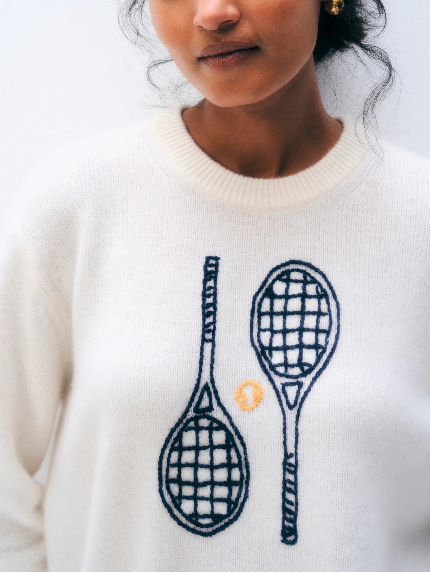 CASHMERE TENNIS EMBROIDERED SWEATSHIRT