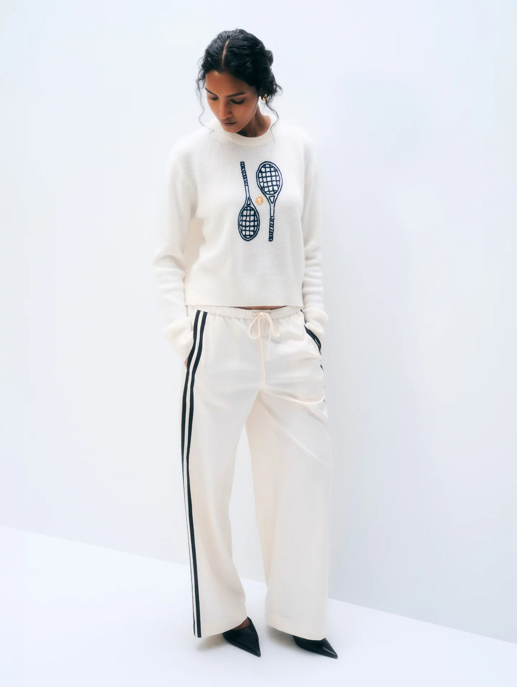 CASHMERE TENNIS EMBROIDERED SWEATSHIRT