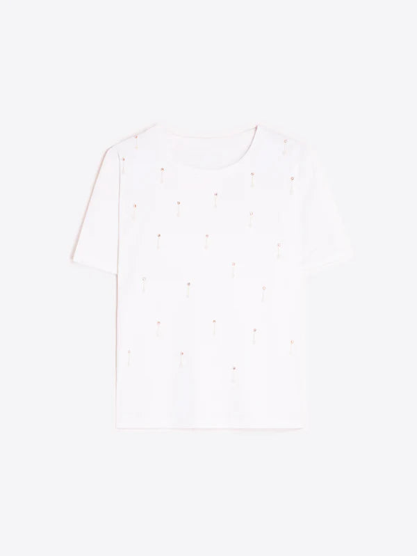 WHITE T-SHIRT WITH RHINESTONES