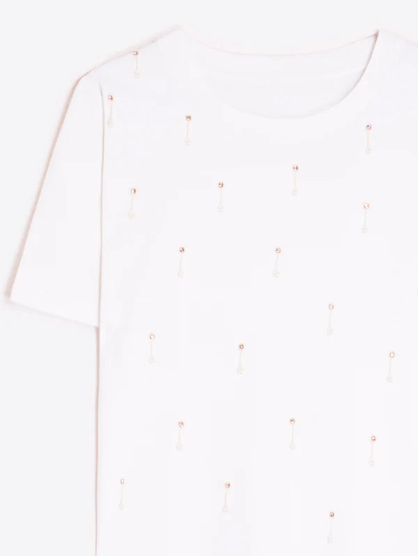 WHITE T-SHIRT WITH RHINESTONES
