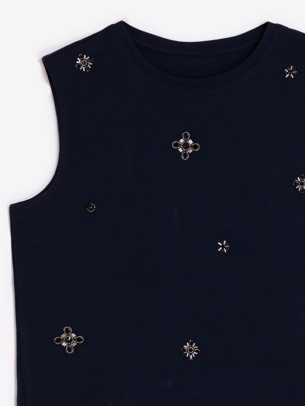 BLACK SLEEVELESS BEADED TOP