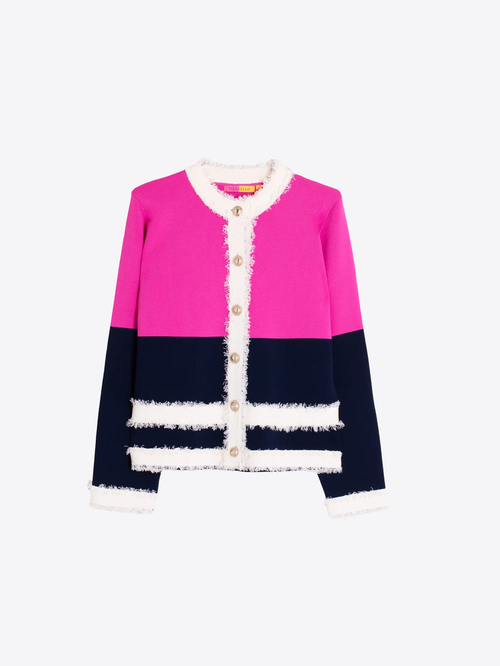FUSCHIA & NAVY CARDIGAN WITH FRINGE TRIM