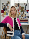 FUSCHIA & NAVY CARDIGAN WITH FRINGE TRIM