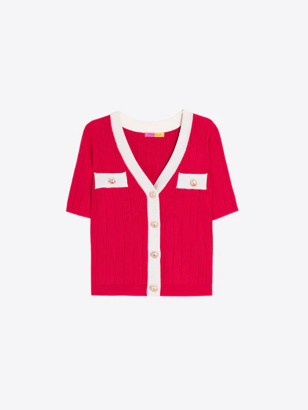 RED SHORT SLEEVE CARDIGAN