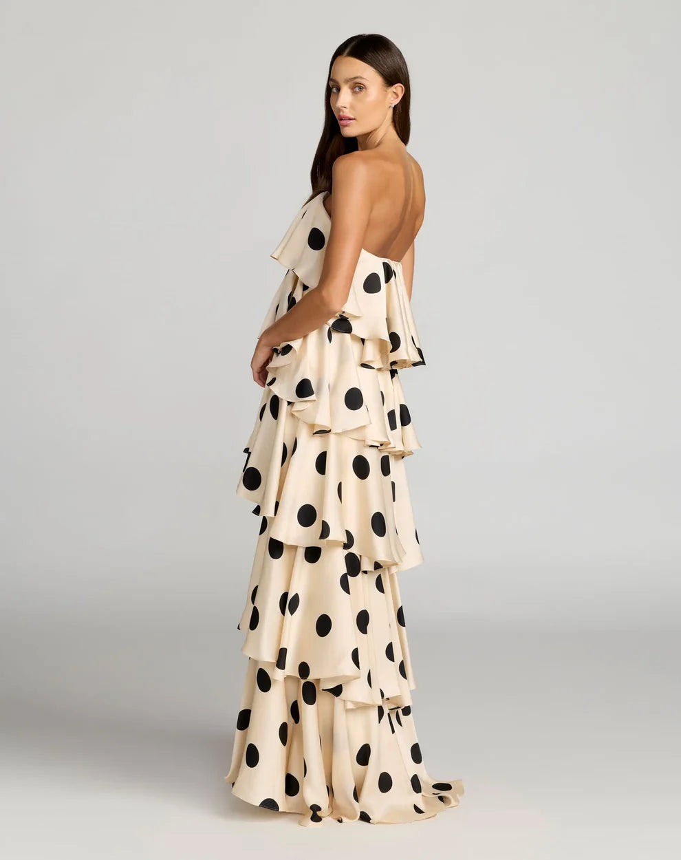 POLKA DOT CHARMEUSE RUFFLE GOWN