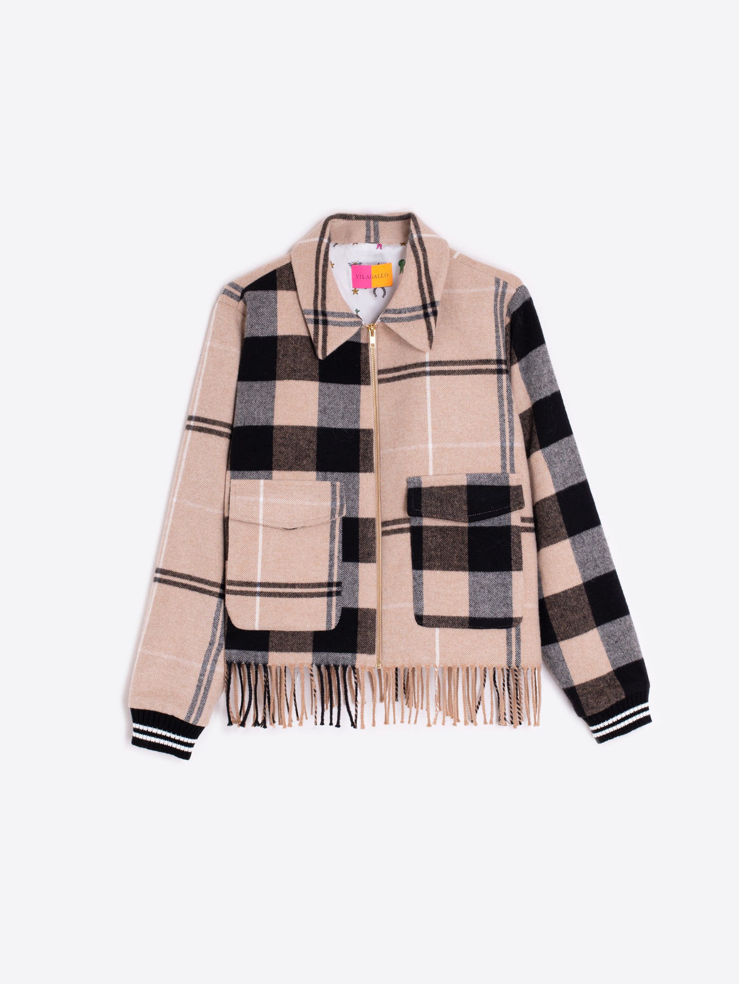 JACKET BOMBER CUADRO CAMEL FLECOS