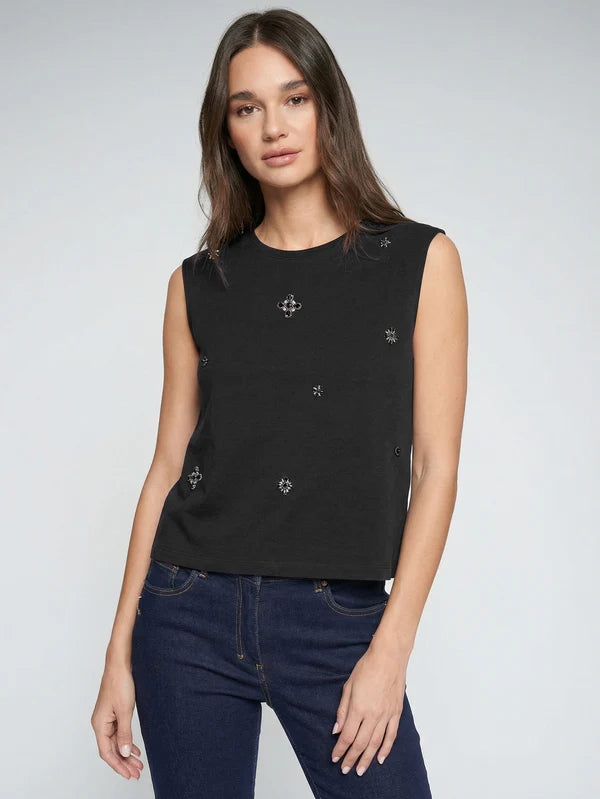 BLACK SLEEVELESS BEADED TOP