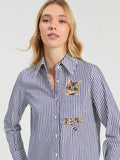 BLUE STRIPED SHIRT EMBROIDERED CATS