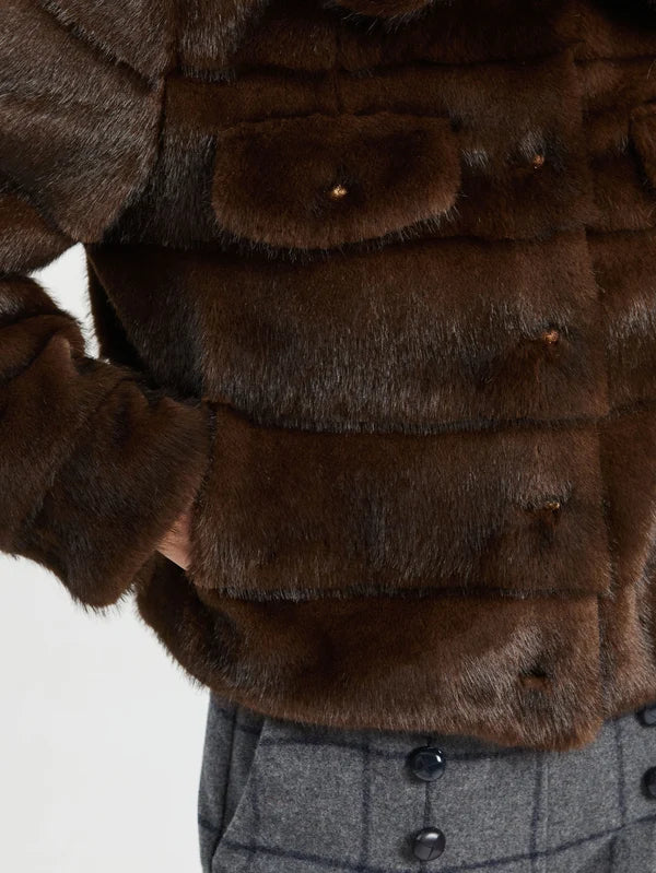 BROWN FUR JACKET, DENIM EFFECT