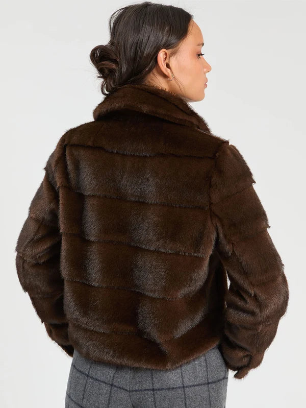 BROWN FUR JACKET, DENIM EFFECT