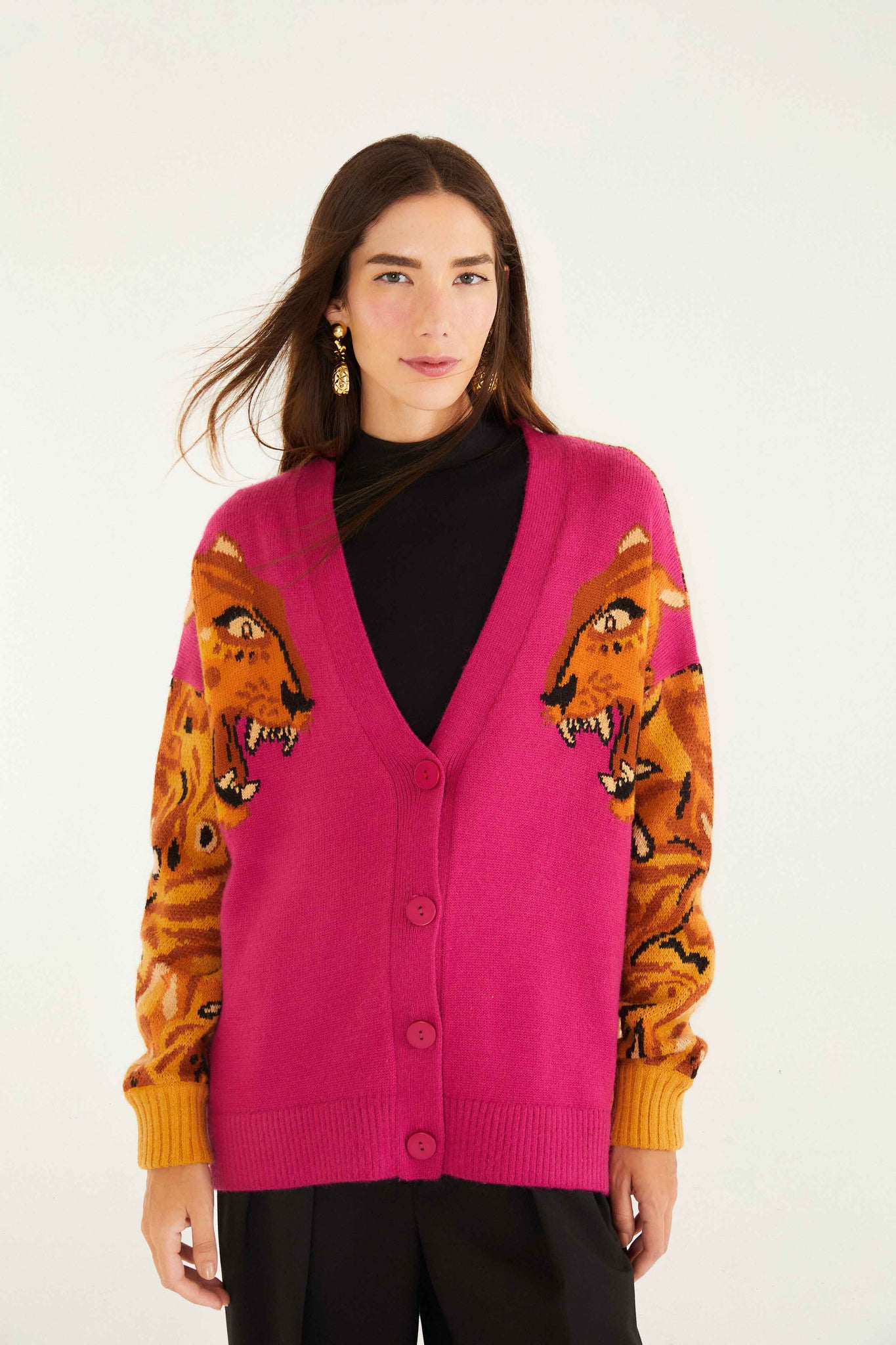 BOLD TIGER SLEEVE KNIT CARDIGAN