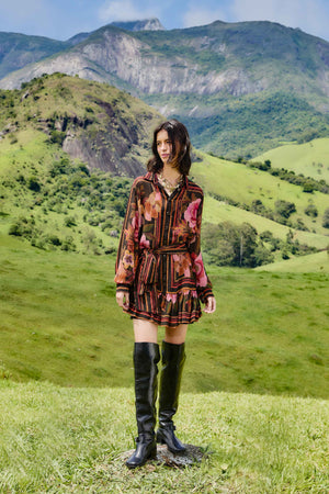 CHENILLE FLOWERS MINI DRESS
