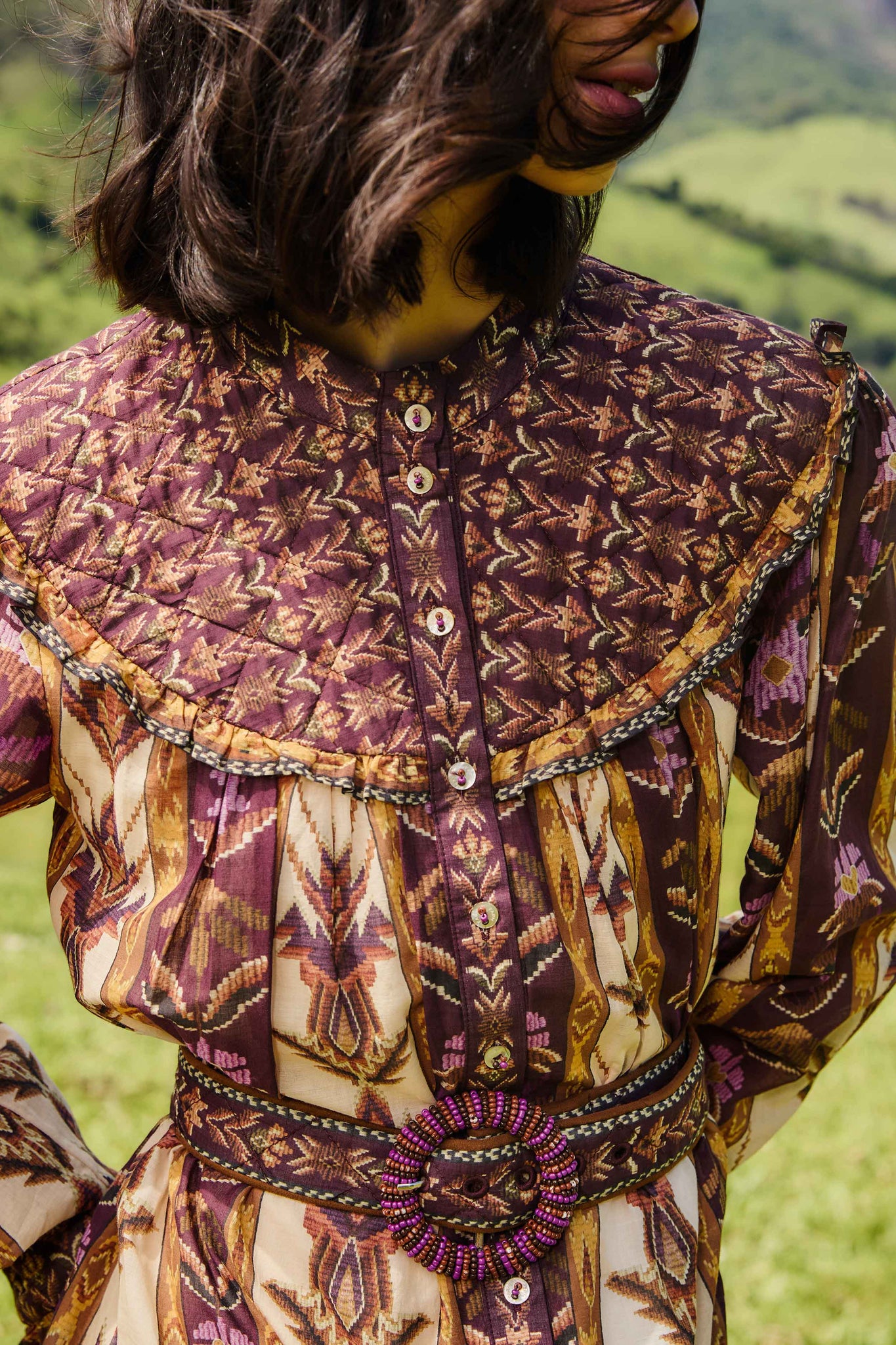 EMBROIDERED TAPESTRY LONG SLEEVE MINI DRESS