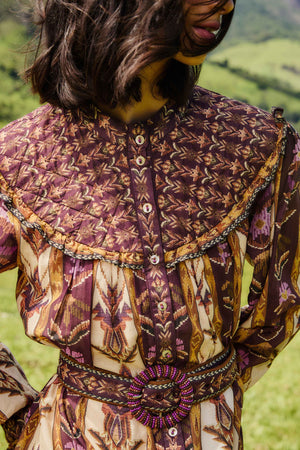 EMBROIDERED TAPESTRY LONG SLEEVE MINI DRESS