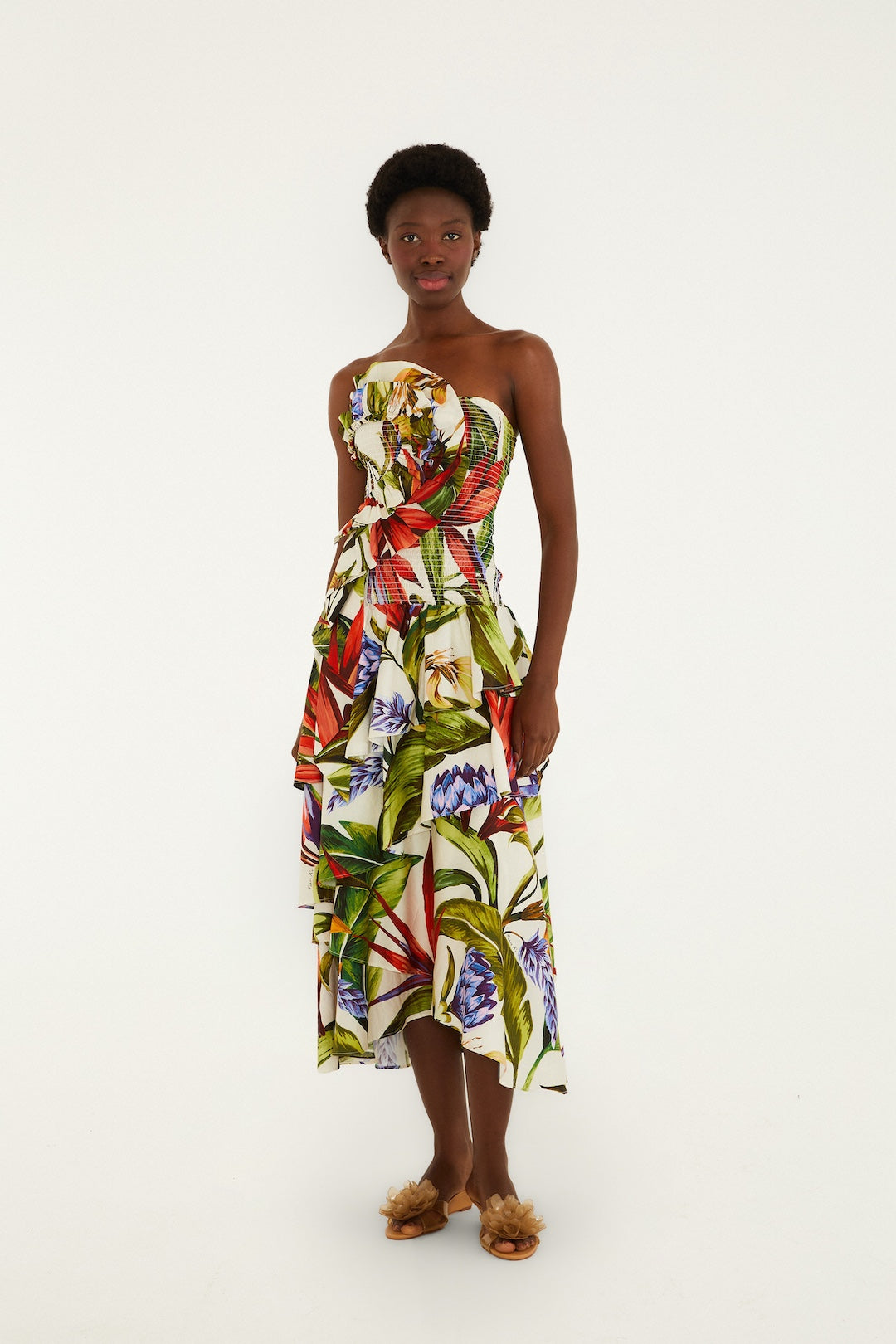 FLORART SAND STRAPLESS MAXI DRESS