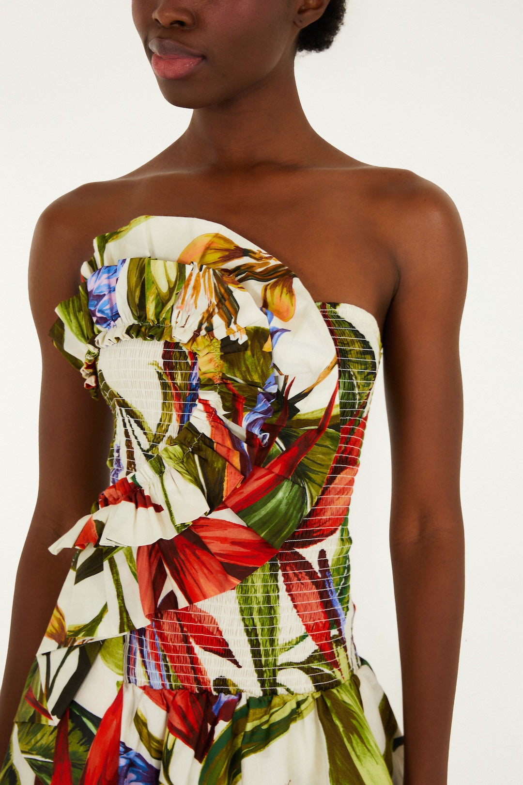 FLORART SAND STRAPLESS MAXI DRESS