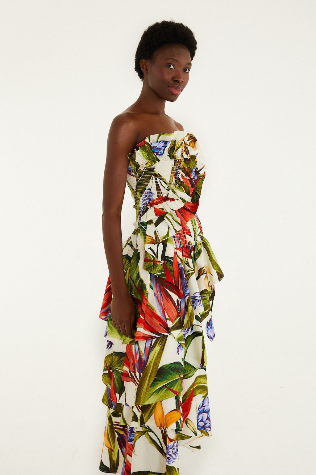FLORART SAND STRAPLESS MAXI DRESS