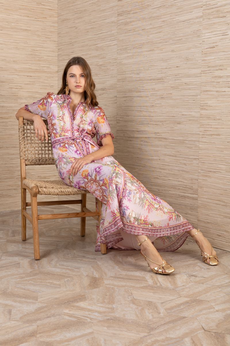 SHORT SLEEVE BUTTON LONG DRESS