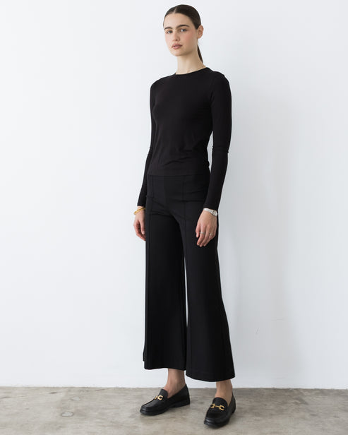 PONTE KNIT CROPPED  WIDE LEG PANT
