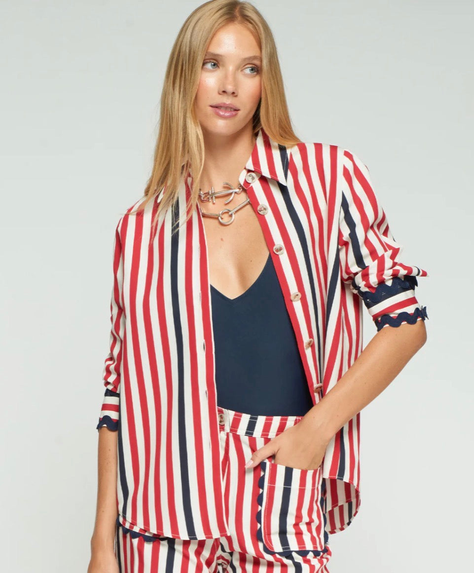 RED AND BLUE STRIPE BLOUSE