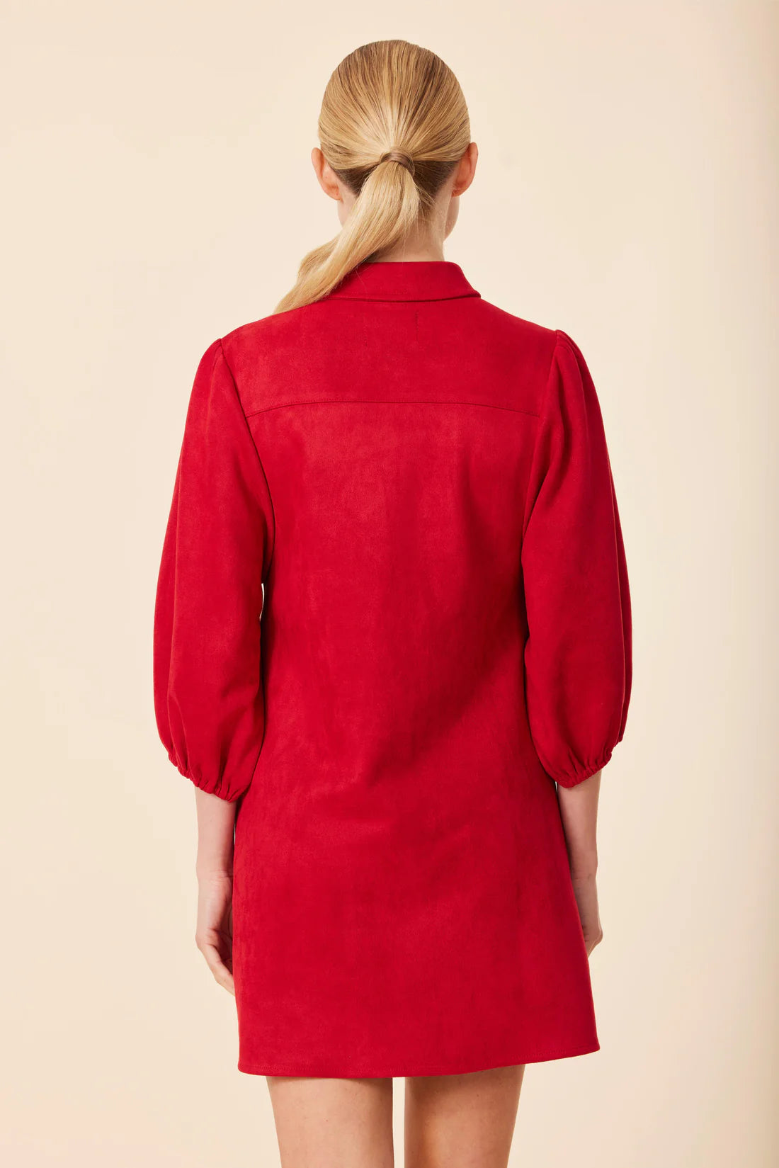 DEEP RED FAUX SUEDE DRESS