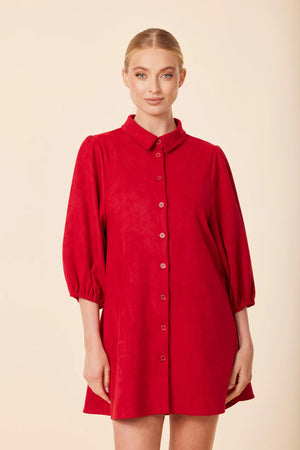 DEEP RED FAUX SUEDE DRESS