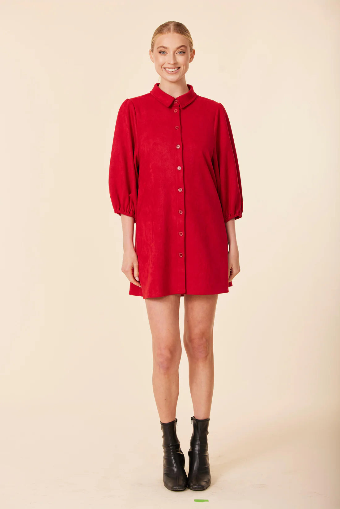 DEEP RED FAUX SUEDE DRESS