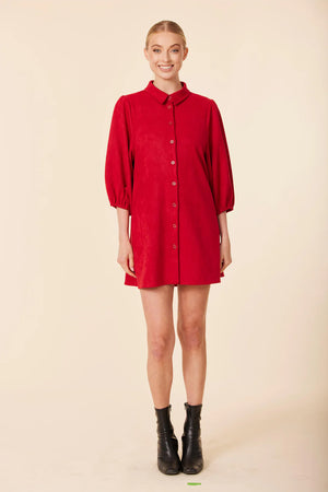 DEEP RED FAUX SUEDE DRESS