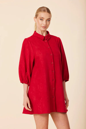 DEEP RED FAUX SUEDE DRESS