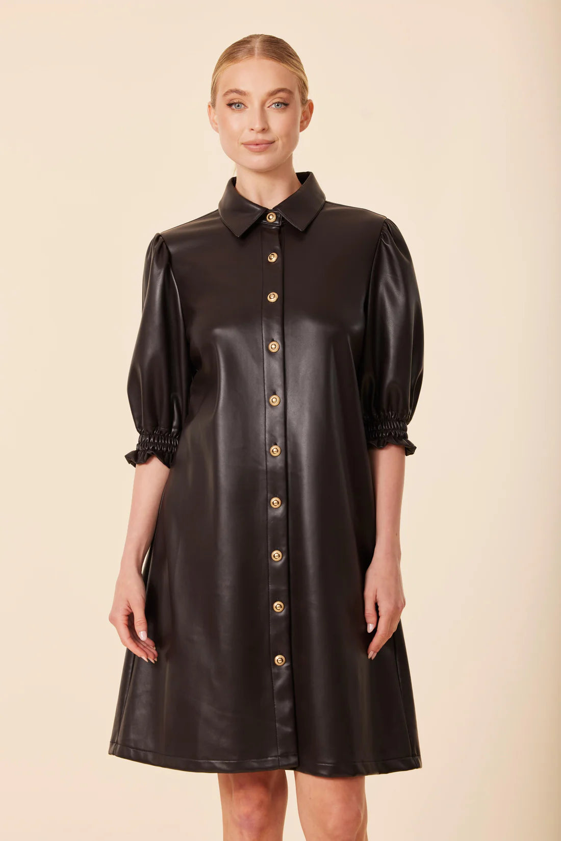 DARK BROWN VEGAN LEATHER DRESS