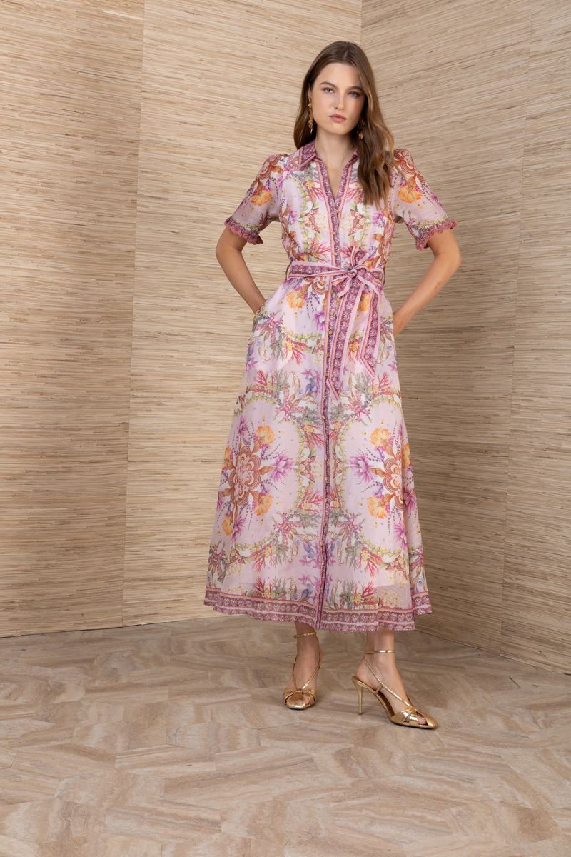 SHORT SLEEVE BUTTON LONG DRESS