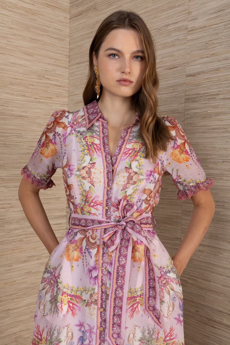 SHORT SLEEVE BUTTON LONG DRESS
