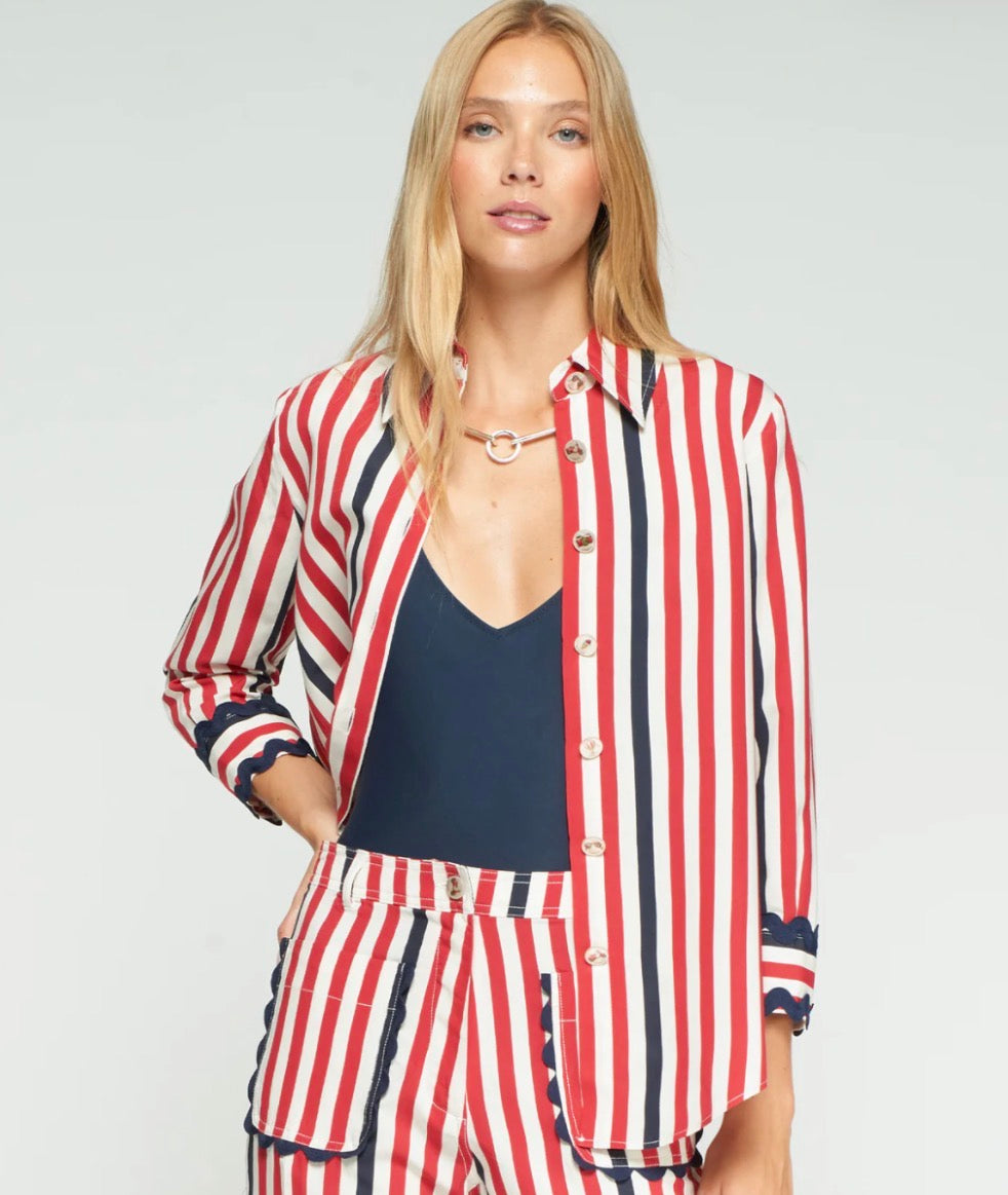 RED AND BLUE STRIPE BLOUSE